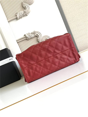 Ch*el 25 small handbag grained calfskin gold tone metal dk red as5293