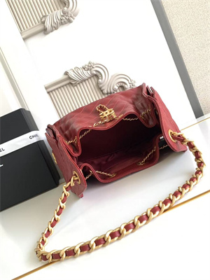 Ch*el 25 small handbag grained calfskin gold tone metal dk red as5293