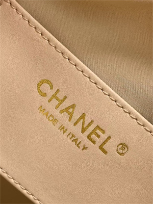 Ch*el 25 small handbag grained calfskin gold tone metal beige as5293