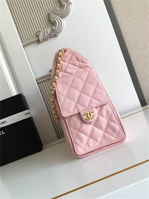 Ch*el 25 small handbag grained calfskin gold tone metal pink as5293