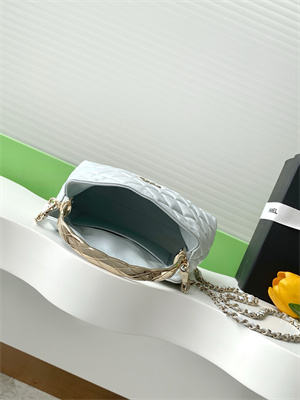 Ch*el coco crush top handle bag grained calfskin gold tone metal lt blue ap4591