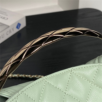 Ch*el coco crush top handle bag grained calfskin gold tone metal lt green ap4591