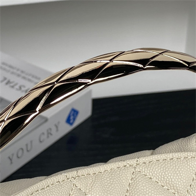 Ch*el coco crush top handle bag grained calfskin gold tone metal beige ap4591