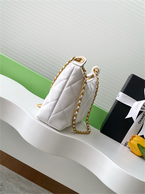 Ch*el hobo bag lambskin gold tone metal white as5528