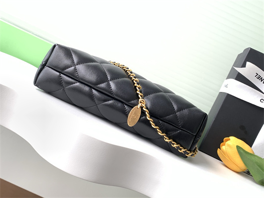 Ch*el hobo bag lambskin gold tone metal black as5528