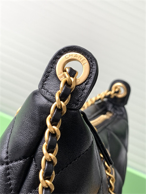 Ch*el hobo bag lambskin gold tone metal black as5528