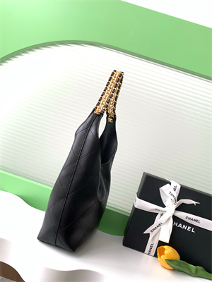 Ch*el hobo bag lambskin gold tone metal black as5403