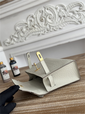 Kelly Pochette Bag Embossed Crocodile Gold Tone Hardware Craie HS