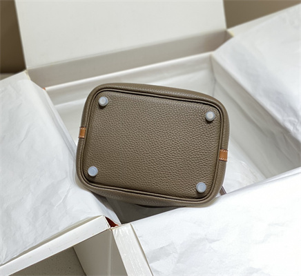 Picotin Lock Bag 18 Togo Leather Silver Tone Metal In Etoupe/Gold HS