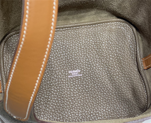 Picotin Lock Bag 18 Togo Leather Silver Tone Metal In Etoupe/Gold HS