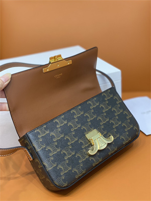 Ce**e triomphe shoulder bag in triomphe canvas and calfskin tan