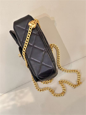 Ch*el mini flap bag lambskin gold tone metal black as3828