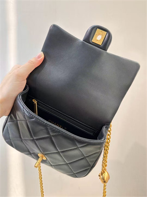 Ch*el mini flap bag lambskin gold tone metal black as3828