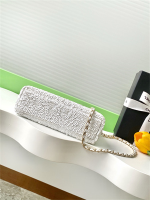 Cha.nel Mini Shopping Bag Kelly Bag Sequins Gold-Tone Metal White AS4416