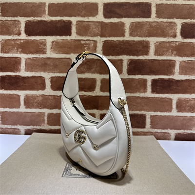 Gu.cci GG Marmont Half-Moon Mini Leather Shoulder Bag White 770983