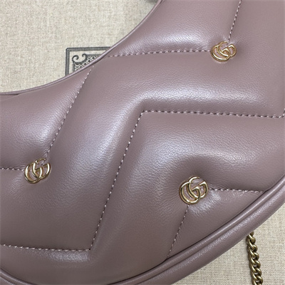 Gu.cci GG Marmont Half-Moon Mini Leather Shoulder Bag Dusty Pink 770983
