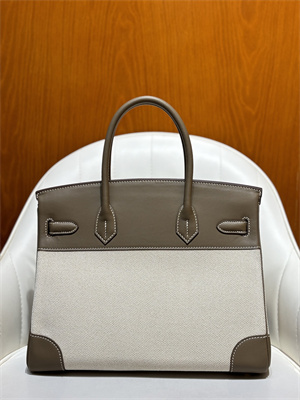 Bir.kin Bag Swift Leather & Canvas 25/30 Gold/Silver Hardware In Etoupe HS