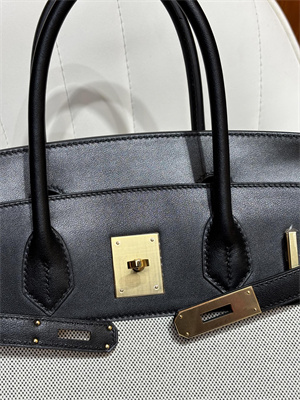 Bir.kin Bag Swift Leather & Canvas 25/30 Gold/Silver Hardware In Black HS