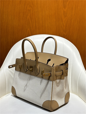 Bir.kin Bag Swift Leather & Canvas 25/30 Gold/Silver Hardware In Chai HS