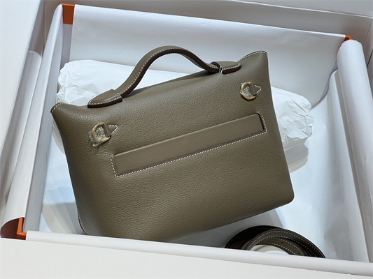 H**mes 2424 mini bag evercolor/ swift leather gold/silver tone metal etoupe color hs