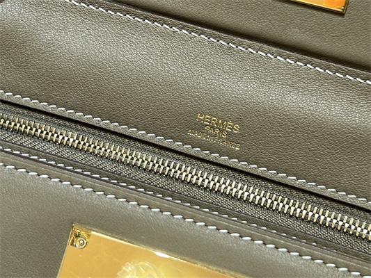H**mes 2424 mini bag evercolor/ swift leather gold/silver tone metal etoupe color hs