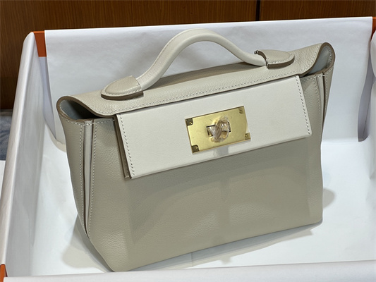 H**mes 2424 mini bag evercolor/ swift leather gold/silver tone metal craie color hs