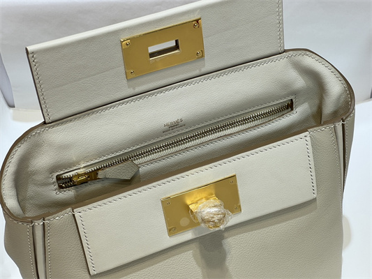 H**mes 2424 mini bag evercolor/ swift leather gold/silver tone metal craie color hs