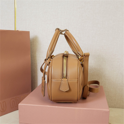 M*um*u arcadie matelassé nappa leather top handle bag caramel color