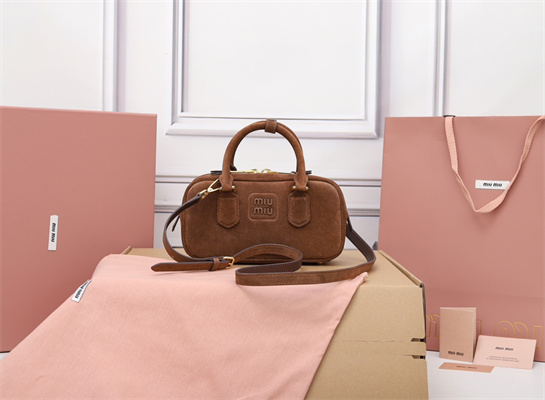 M*um*u arcadie padded suede top handle bag cocoa brown color