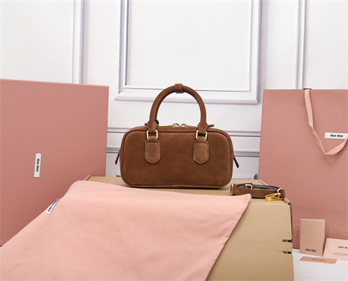 M*um*u arcadie padded suede top handle bag cocoa brown color