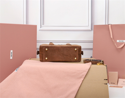 M*um*u arcadie padded suede top handle bag cocoa brown color