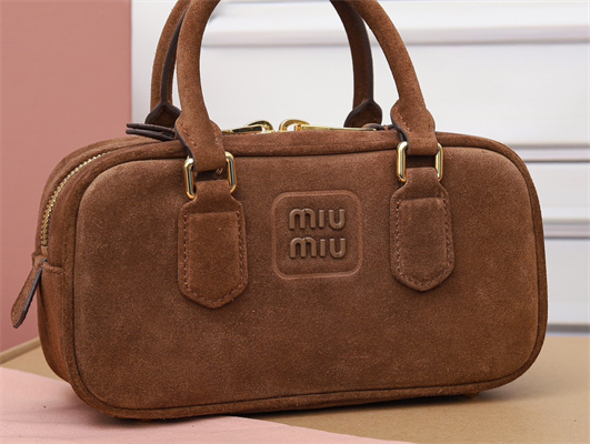 M*um*u arcadie padded suede top handle bag cocoa brown color