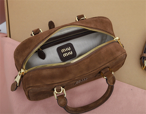 M*um*u arcadie padded suede top handle bag cocoa brown color