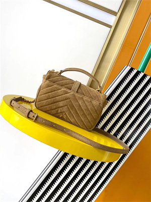 Y.S.L COLLEGE Mini BAG IN QUILTED Suede Leather Gold Tone Metal Brown Color