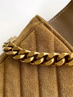 Y.S.L COLLEGE Mini BAG IN QUILTED Suede Leather Gold Tone Metal Brown Color