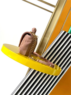 Y.S.L COLLEGE Mini BAG IN QUILTED Suede Leather Gold Tone Metal Pink Color