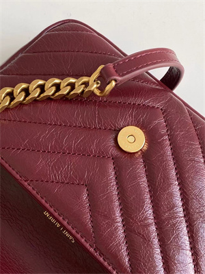 Y.S.L COLLEGE Mini Chain BAG IN Shiny Crackled Gold Tone Metal Deep Hot Wine