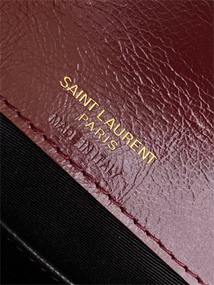 Y.S.L COLLEGE Mini Chain BAG IN Shiny Crackled Gold Tone Metal Deep Hot Wine