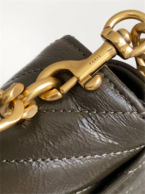 Y.S.L COLLEGE Mini Chain BAG IN Shiny Crackled Gold Tone Metal Green