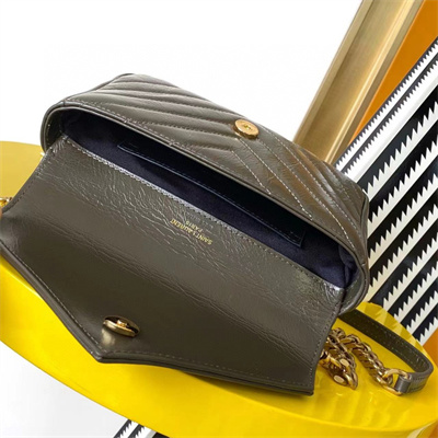 Y.S.L COLLEGE Mini Chain BAG IN Shiny Crackled Gold Tone Metal Green