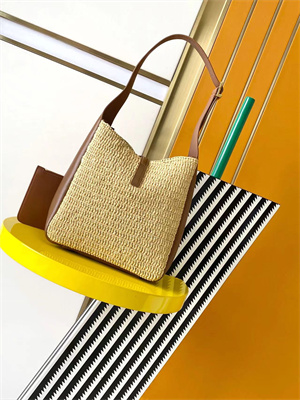 Y.S.L LE 5 A 7 SMALL HOBO BAG In Brown Leather & Raffia