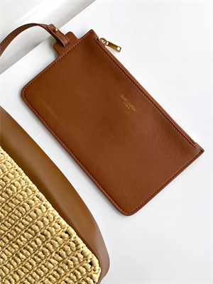 Y.S.L LE 5 A 7 SMALL HOBO BAG In Brown Leather & Raffia