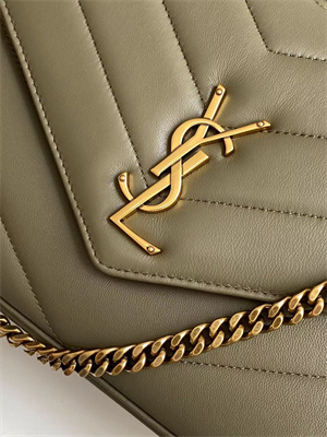 Y.S.L LOULOU Medium in MATELASSÉ lambskin Gold Tone Metal Dk Strong Moss