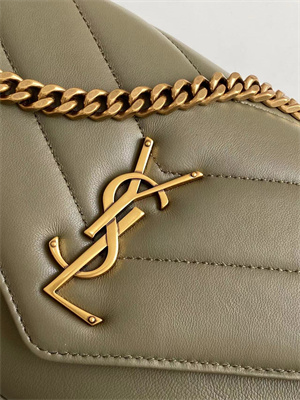 Y.S.L LOULOU Small in MATELASSÉ lambskin Gold Tone Metal Dk Strong Moss