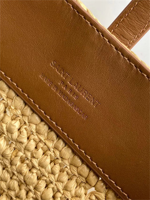 Y.S.L LE 37 Mini In Brown Shiny Leather & Raffia Bucket Bag