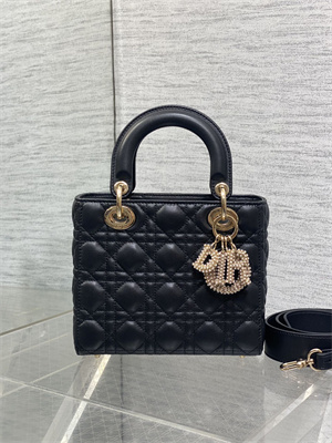 cd small lady di.or my abcD*or bag cannage lambskin gold tone metal with pearl charm black