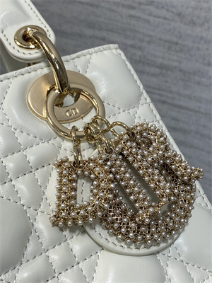 cd small lady di.or my abcD*or bag cannage lambskin gold tone metal with pearl charm white
