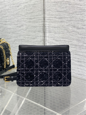 CD Small Jolie Top Handle Bag Black Tweed with White Cannage Motif