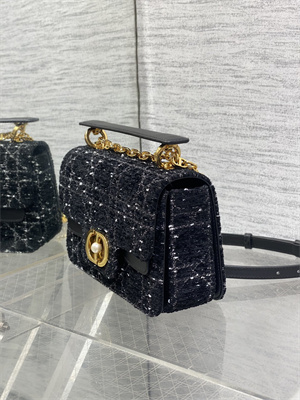 CD Small Jolie Top Handle Bag Black Tweed with White Cannage Motif