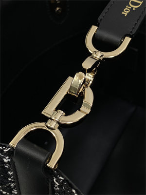 CD Small TOUJOURS Vertical Tote Bag Black Tweed with White Cannage Motif